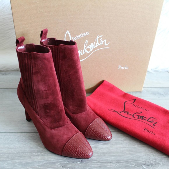 Christian Louboutin Me In The 90s Maroon Suede Booties 37.5 - Picture 4 of 15